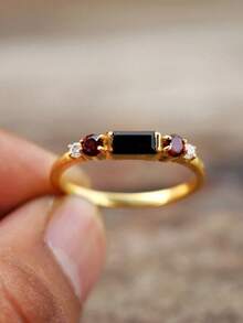 1pc Bohemian Vintage Fashion Minimalist Ring, Square Black Vintage Design, Versatile Minimalist Ring - Multicolor - View 5