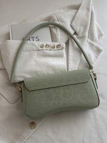 1pc Solid Color Fashion Leopard Print Asymmetrical Flap Retro Minimalist Elegant Shoulder Underarm Bag - Mint Green - View 8