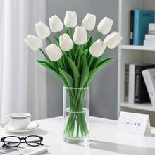 5/10/200pcs Artificial White Tulips With Green Stems, Plastic Flowers For DIY Crafts, Bridal Bouquet, Home And Tabletop Decor, Valentine's Day Gift, Non-Electric Natural-Looking Floral Decoration - White - View 9