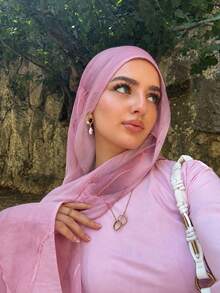 1pc Women's Fashion Bohemian Style Digital Print Long Scarf, Minimalist Lightweight Design, Suitable For Daily Wear, Outings And Gatherings - Pink - View 1