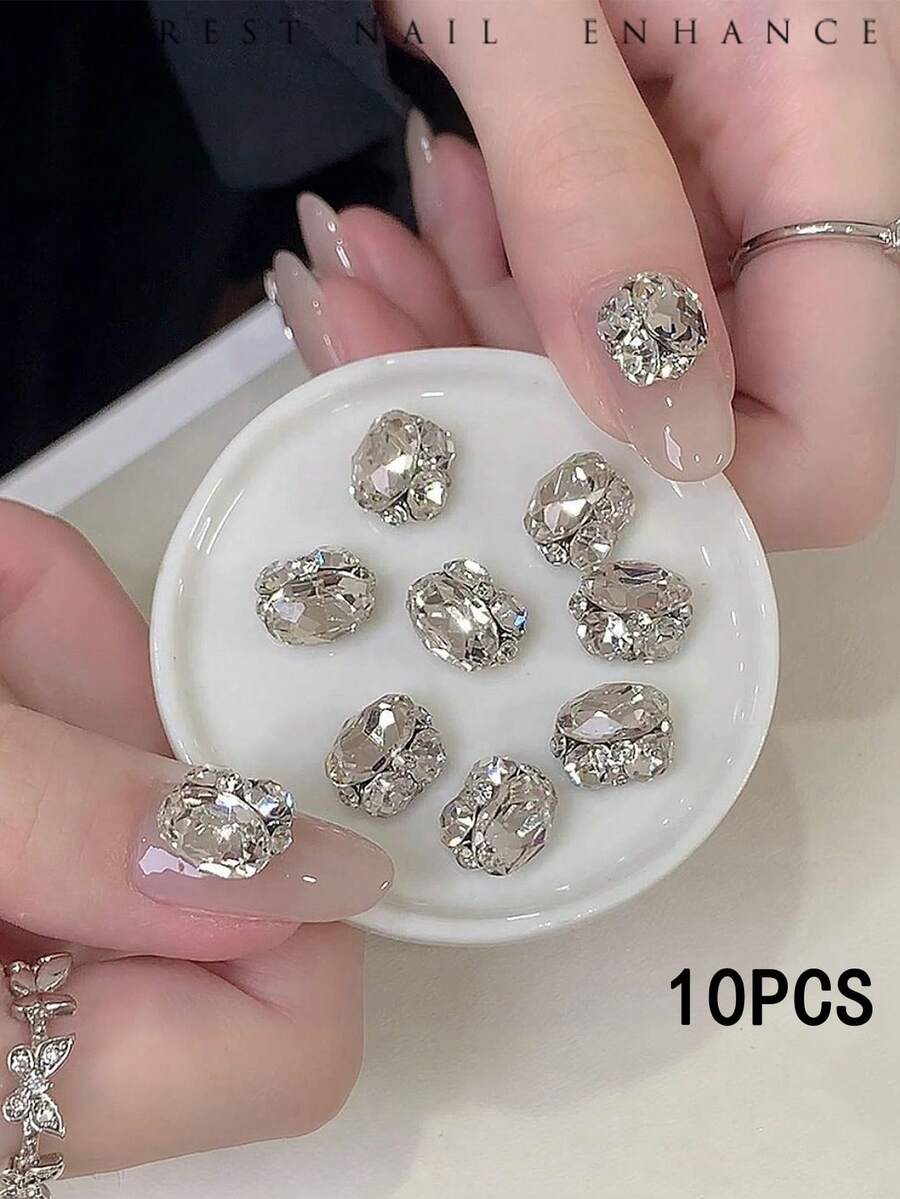 10件大號與小號鴿蛋形水鑽美甲裝飾，3D分層堆疊水鑽美甲寶石，透明合金3D水鑽美甲DIY配件，美甲飾品美甲吊飾
