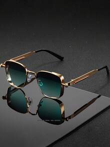 2026 New 1-3 Pairs Men's Square Frame Gold/Silver Retro Steampunk Metal Frame Fashion Glasses, Suitable For Old Money Style, Events, Parties, Holidays - Multicolor - View 11