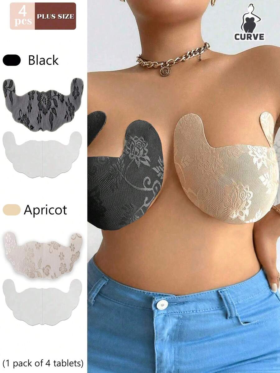 2/4 Pairs Plus Size Breathable Invisible Lace Breast Lift Tape, Random Print, Suitable For Strapless Wedding Dress, Large Breast Lift Tape - Multicolor - View 1