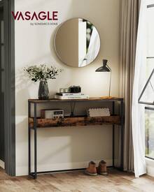 VASAGLE Narrow Entryway Table, 2-Tier Console Table With 2 Drawers, 24 X 100 X 80 Cm, Rustic Brown And Ink Black - Brown - View 2