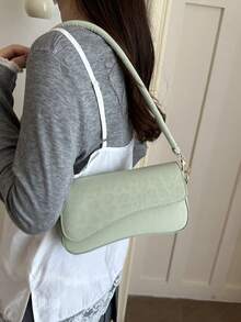 1pc Solid Color Fashion Leopard Print Asymmetrical Flap Retro Minimalist Elegant Shoulder Underarm Bag - Mint Green - View 4