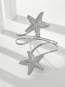 1pc Minimalist Fashionable Versatile Ocean Style Starfish Arm Cuff - Silver - View 3
