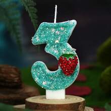1pc Ritual Number Birthday Candle, Strawberry Decorated Cake Candle, 0-9 Mint Blue Glitter Number Candle, Suitable For Birthday Cake And Big Holiday Party, Unisex - Mint Blue - View 16