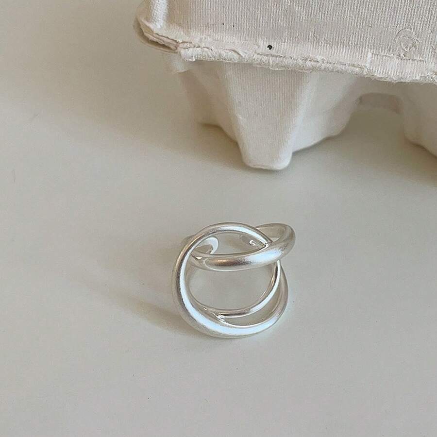 Anillo abierto con acabado mate y líneas - Negro - Ver 1