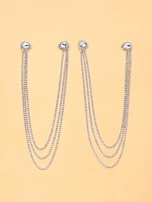 outingfit 1 Pair Sparkly Silver Crystal Shoulder Chain Jewelry, Rhinestone Arm Drape Body Chain For Women, Wedding Bridal Prom Party Accessories - Silver - View 7