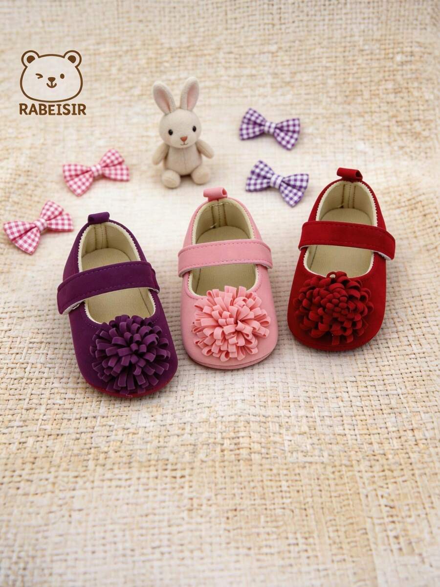 RABEISIR Infant Flat Shoes, Infant Flower Ball Shoes, Fashionable & Soft, Wedding Shoes, Holiday Shoes, Suitable For All Seasons - Pink - View 1