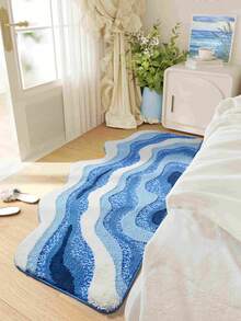 Blue Ocean Wave Bathroom Mat, Creative Nordic Style, Fluffy Soft Plush, Comfortable Foot Feel Faux Cashmere Soft Texture Mat, Non-Slip Bottom, Suitable For Versatile Soft Door Mat, Makeup Mat, Cozy Entryway Mat, Bathroom Bath Mat, Bathtub Mat, Home Bedroom, Bay Window Mat, Bedside Rug, Washing Machine Mat, Machine Washable. Note: There May Be Creases During Packaging And Shipping, The Product Is Printed With A White Bottom, Short Plush, Please Consider Carefully Before Purchasing. - Blue - View 7