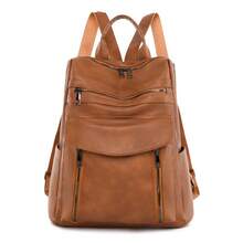 LECEY 1pc Large Capacity Fashion Minimalist Patchwork Women's Backpack Suitable For Travel And Daily Use - Brown - View 2