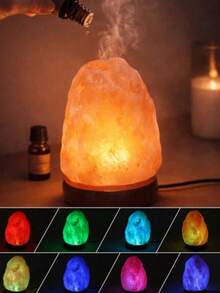 8-Color Changing Himalayan Salt Lamp, Colorful Mineral Night Light, Creative Warm Bedside Decorative Lamp, Natural Crystal Salt Rock Table Lamp, Valentine's Day Birthday Gift Home Decor, Hand-Carved, LED Bulb And Natural Oak Base, Relaxing Atmosphere, Essential Oil Compatible, Gentle Heat From Salt Lamp Helps Diffuse Fragrance - Multicolor - View 9