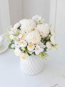 1/3/60pcs Artificial Silk Peony Bouquet, Faux Tea Rose, Suitable For Spring/Autumn Wedding Vase, Home Restaurant Bedroom Decor, Holiday Birthday Party Accessories, Outdoor Garden Decoration - White - View 6