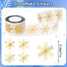 500 Stück transparente Gold & Silber Schneeflocken Doodle Rollenaufkleber, 1 Zoll rund, 8 Arten von Gold & Silber Schneeflocken, doppelt transparentes Material, Neujahr Weihnachts Feiertag Party Umschlag Magazin Dekoration DIY Zubehör, PVC selbstklebende Versiegelungsaufkleber - Transparente Schneeflocken - Übersicht 6
