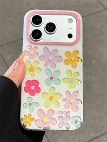 多巴胺可愛閃粉彩色花朵手機殼,適用於 iPhone 17 Pro Max 17 Pro 17 16 Pro Max 16 Pro 16 15 Pro Max 15 Pro 14 Pro Max 14 Pro 13 12 11,藝術感可愛閃亮透明軟質保護背蓋,適合女孩 - 白色 - 查看 4