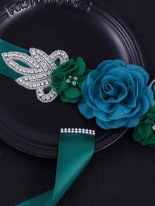 1pc Romantic Fabric Floral Handmade Rhinestone Bridal Waist Belt Wedding Dress Decor Maternity Photography Accessory - Green - View 2