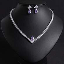 3 pièces/1set Ensemble de bijoux mode pour femmes, bijoux pour femmes, accessoires de bijoux, collier pour femmes, incrusté de zircone, forme de goutte, boucles d'oreilles, collier, ensemble de bijoux combinés, ensemble de collier, convient pour les femmes/mariées, vacances/fêtes, mariage/banquet, cadeau - Ensemble de bijoux - Voir 4