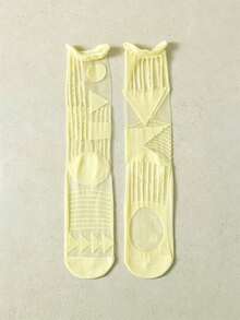 1 Pair Women's Ultra-Thin Summer Sheer Glass Silk Mid-Calf Socks, Sweet Cute Slouch Socks, Suitable For Daily And Date Wear - Multicolor - View 11