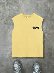 Camiseta sin mangas para niños con diseño de controlador de juego con salpicaduras grandes, tela suave y cómoda, estilo streetwear - Amarillo - Ver 2