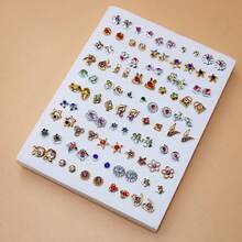 50 Pairs Assorted Silver Color Rhinestone Plastic Stud Earrings Set - Silver Colored Diamonds - View 13