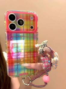 Vintage Colorful Striped Plaid Phone Case Compatible With Apple 17 Pro Max, 16, 15 Pro Max, 17, 17 Pro, 16 Pro, 18 Pro Max, Anti-Drop Protective Cover With Lanyard, Niche Style For Girls - Multicolor - View 2