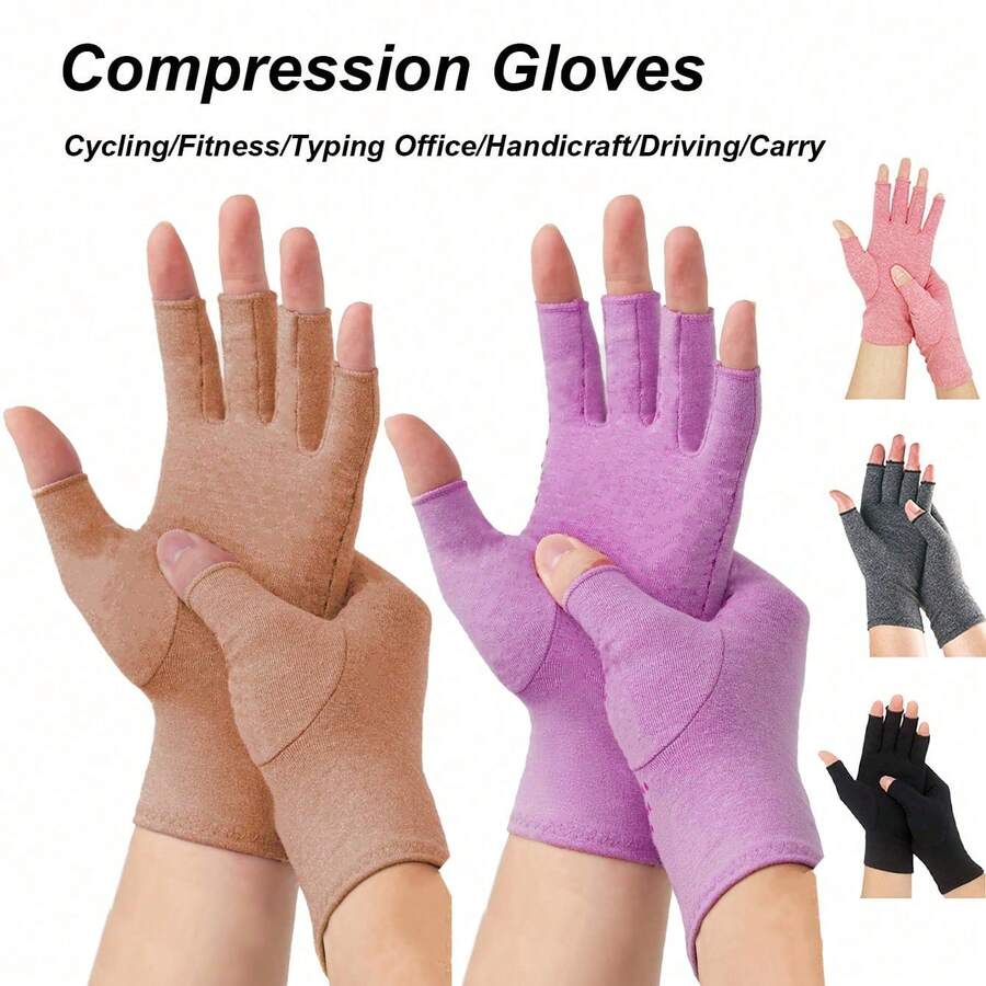 Unisex Half-Finger Compression Gloves - Anti-Slip Cycling Gloves, Fitness Compression Gloves And Fingerless Hand Protection Compression Gloves, Suitable For Typing, Driving And Daily Work - Multicolor - View 1
