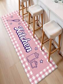 1 pieza, Alfombra de cocina de estilo Ins innovadora con cuadros rosa y blanco, alfombra de cocina de lujo nórdico con letras, alfombra de cocina, alfombra antideslizante larga para pies con estilo femenino, alfombra de pasillo de cocina con utensilios de cocina de dibujos animados - Material de franela suave, cómodo y resistente a las manchas, peso aprox. 850g/㎡ - Perfecta para decoración del hogar, alfombra de cocina, alfombra de cocina, alfombra de sala de estar, alfombra de dormitorio, alfombra de lado de la cama, alfombra de estudio, alfombra de comedor, alfombra de baño - Multicolor - Ver 9