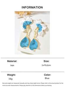 1 Pair Exaggerated 3D Floral Baroque Vintage Style Earrings, Multi-Layered Oil Drip Women's Design Earrings, Retro Luxury High-End Oil Drip Gradient Color 3D Iris Flower Earrings Suitable For Women's Daily, Vacation, Banquet Wear (Due To Manual Operation, There May Be Uneven Oil Drip, Please Understand) - Blue - View 6