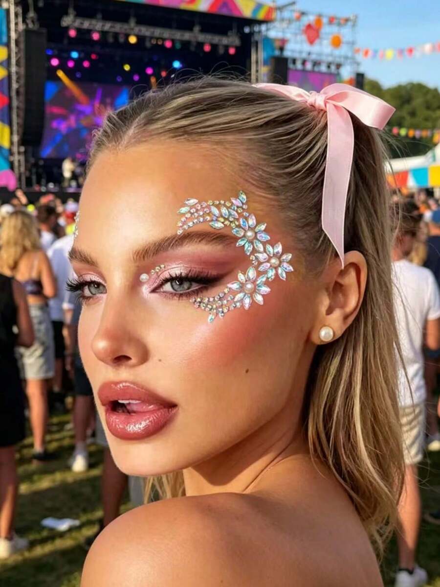 1pc Premium Colorful Rhinestone Sticker Forehead Gem Decor Adhesive-Free DIY Nail Art Decoration Suitable For Music Festival Concert Look Valentine's Day Thanksgiving Christmas Halloween Holiday Wedding Nightclub Photography Holiday Party Daily Use Sticker
