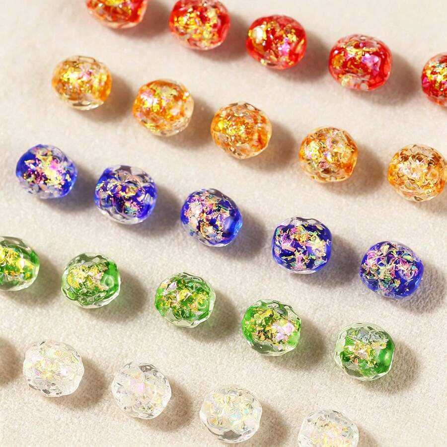 2pcs 10mm Cute Polka Dot Colorful Glass Beads, Floral Pattern Beads, Handmade Beaded Jewelry DIY Accessories, Decorative Loose Beads