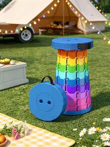4/1pc Rainbow Telescopic Folding Stool, Portable Round Stool With Handle, Smiling Face Cover, Multi-Color Patchwork Design, Casual Outdoor Style, All Season Applicable, For Camping, Picnic, Fishing, Travel, Home, Gardening, Adult Size - Multiple Styles - View 15