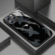 Shark Pattern Phone Case Suitable For IPhone 16 Pro Max/ 15 Pro/ 14 Plus/ 13/ 12/ 11/ X/ Xr/ Xs Max, Featuring A Stylish Design, Tempered Glass, And A Premium - 黑色 - 查看 2