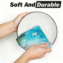1pc/2pcs/4pcs Polyester Kitchen Towels, Tropical Blue Ocean And Palm Leaf Print, Soft Fabric, Absorbent And Quick-Drying, Washable And Reusable, Suitable For Kitchen Cleaning And Home Decor - Multicolor - View 6