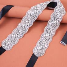 1pc Heavy Rhinestone Handmade Bridal Waist Belt Wedding Dress Waistband - Black - View 8