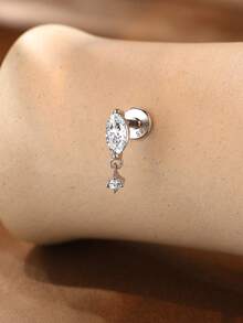 AnlaScheer 1pc Moissanite 925 Sterling Silver Marquise Flat Back Helix Cartilage Spiral Piercing Screw Earring, Women's Engagement Wedding Bridal Jewelry - Silver - View 3