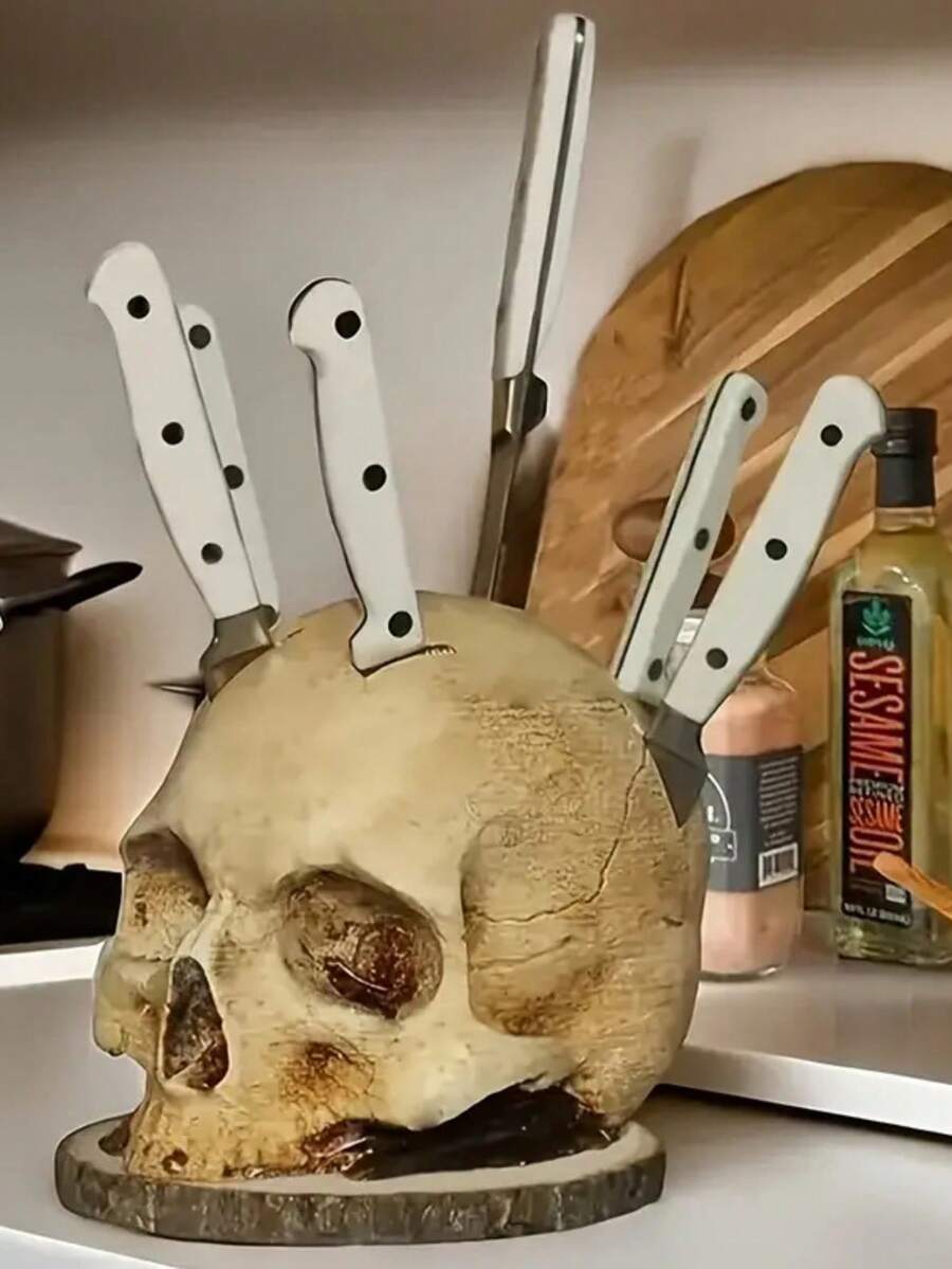 Kitchen Knives Holder Skull Skeleton Knives Stand Scary Party Storage Rack Decor Horror Head Organizers Rack Kitchen Accessories - Multicolor - View 1