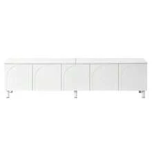 Lowboard TV Stand For Living Room / Modern TV Cabinet With 5 Doors / Arched Door Design / Ample Storage Space / Metal Feet / Suitable For The Living Room - 白色 - 查看 9