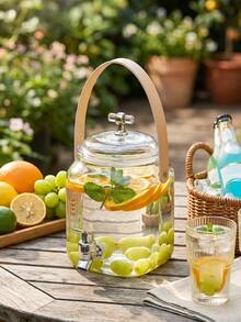 Clear Plastic Beverage Dispenser,Detachable Sturdy Leather Handle,Wide Opening Easy Filling&Cleaning, Multi-Purpose Jar For Infused Water,Cold Brew Tea,Punch,Sangria,Ideal For Kitchen,Garden Parties,Wedding,Barbecues And Outdoor Gatherings - Multicolor - View 7
