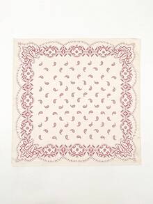1pc Cashew Flower Print Square Scarf Suitable For Vacation Wear - S20597 - Pink - View 3