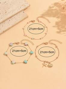 3pcs/Set Summer Beach Vacation Style Fresh Colorful Shell Gold Shell Starfish Colorful Bead Chain Combination Decorative Anklet Fashion Versatile Women's Foot Jewelry Suitable For Daily Wear And Summer Vacation Beach Party Music Festival - Multicolor - View 4
