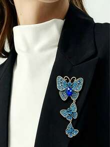 1pc Butterfly Rhinestone Brooch Niche Design Long Suit Rhinestone Vintage Insect Pin High-End Butterfly Brooch - Multicolor - View 3