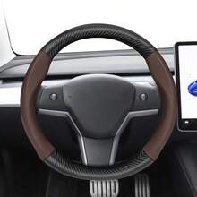 Hocasen 碳纤维纹理皮革和透气PU皮革方向盘套,适用于特斯拉Model S/Model 3/Model Y/Model X/Model Y L及其他车型,颜色可选:黑色、酒红色、摩卡色、橙色 - Perforated Steering Wheel Cover - 查看 20
