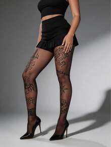1 Pair Plus Size Women's Gothic Style Shaping Tights/Pantyhose, Unique Design - Multicolor - View 12