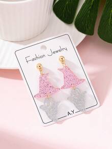 1 par de pendientes de joyería de moda para mujer con diseño de fantasma y sombrero de bruja brillante de Halloween, regalo perfecto para fiestas festivas - Multicolor - Ver 3