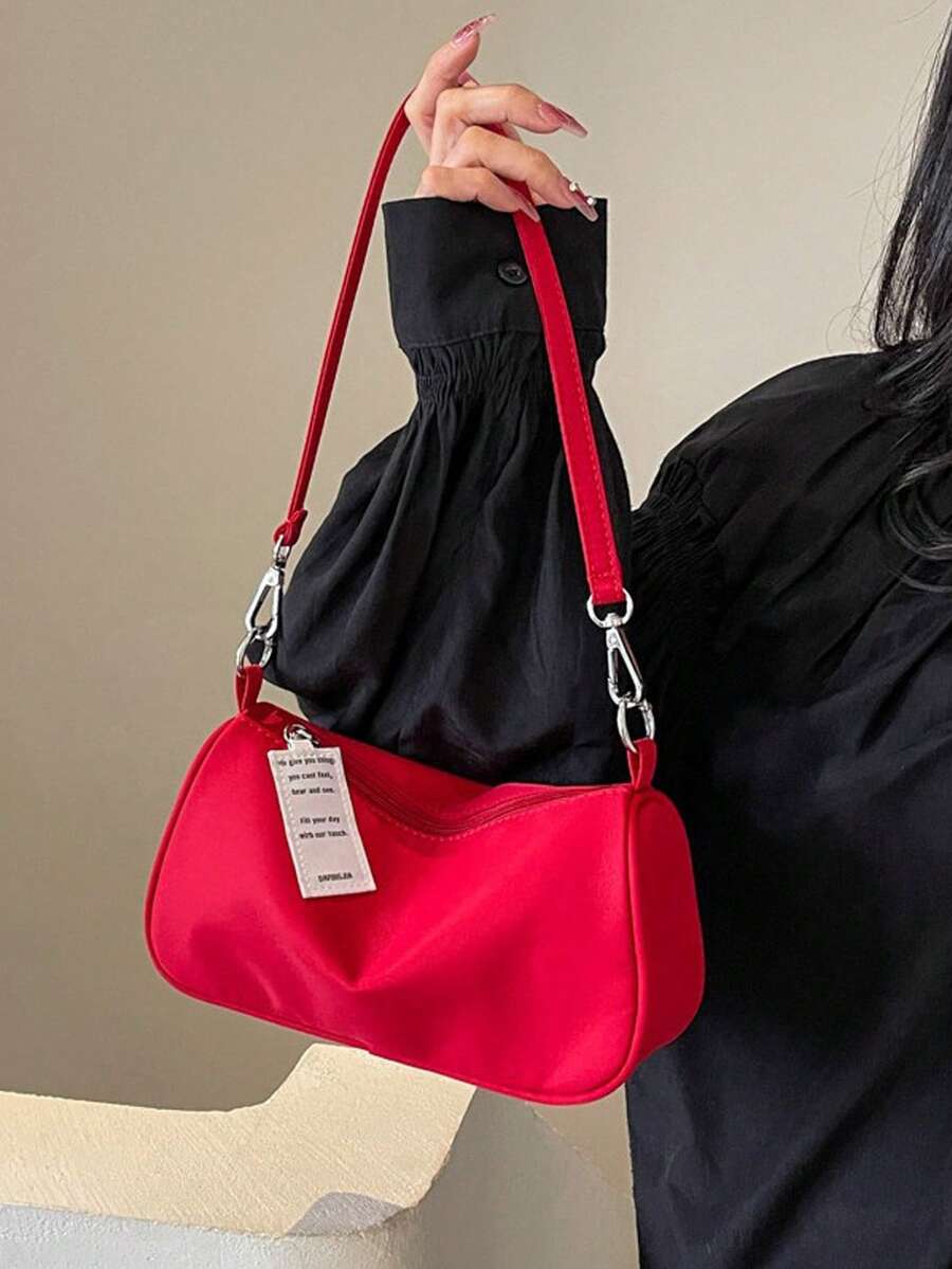 女款時尚尼龍休閒包,韓系清新女孩腋下包,通勤斜背小方包,婚禮包 - 紅色 - 查看 1