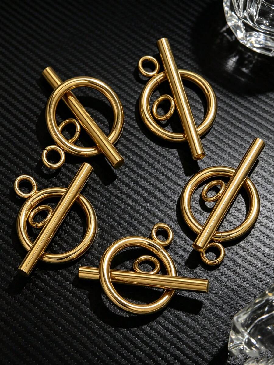 Ensemble de 5 pièces de fournitures de fabrication de bijoux DIY, collier et bracelet avec fermoir anneau rond à la mode en acier inoxydable plaqué or 18K - Multicolore - Voir 1