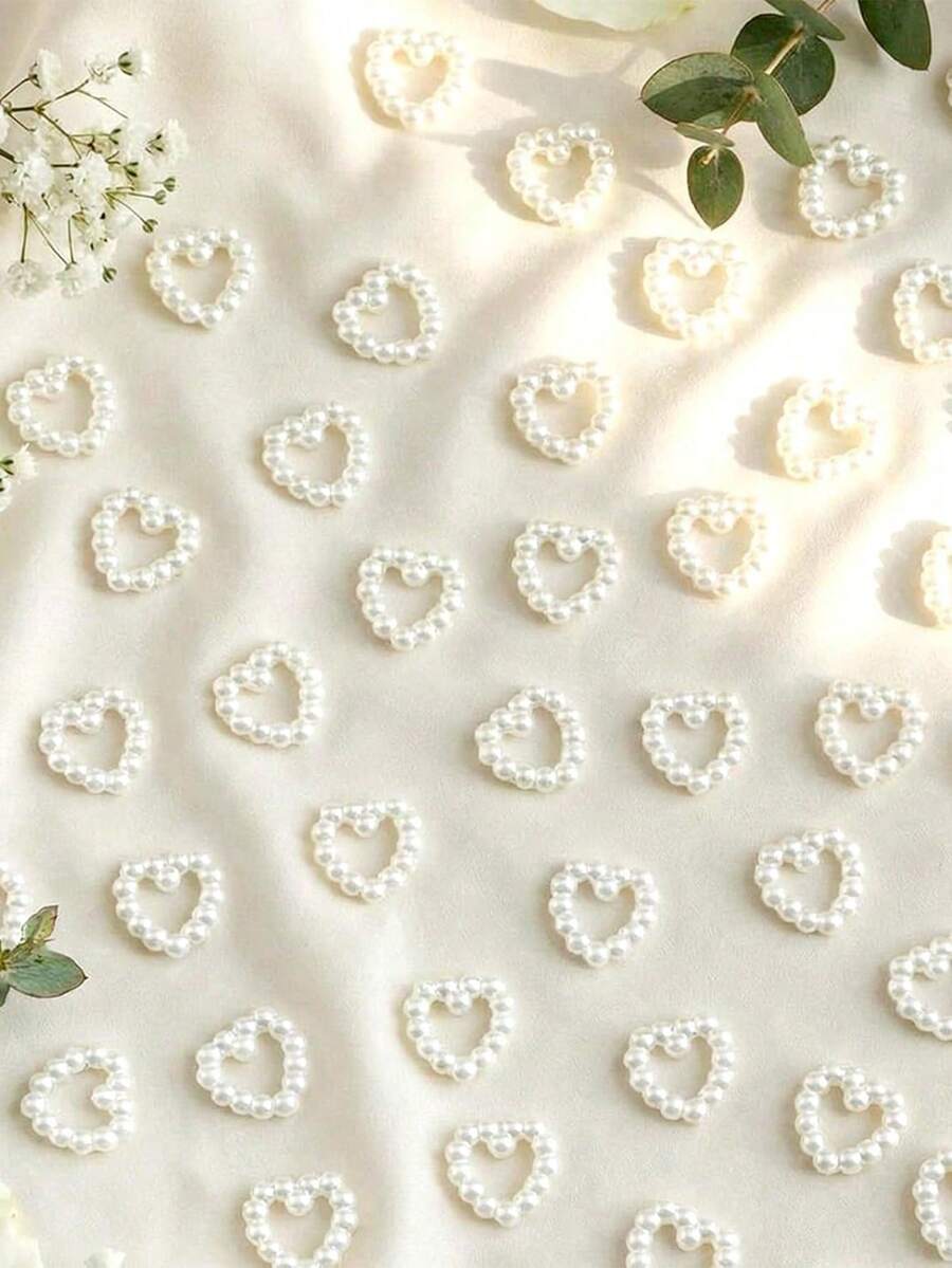 100/200/500pcs Pearl Heart-Shaped Table Scatter Decor, Plastic Faux Pearl Wedding Table Decoration, DIY Handmade Nail Art Decor, Suitable For Wedding Party Cake, Size: 0.47 Inch - A - View 1