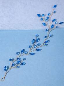 1pc Light Blue Leaf Faux Pearl Headband Suitable For Wedding Occasions - Baby Blue - View 5