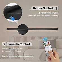 1pc/2pcs Battery Powered Wall Light, Wireless Rechargeable Black Wall Lamp With Remote Control Dimmable, Cordless Wall Light Decoration For Living Room, Bathroom, Hallway, Timer Function - Black - View 7